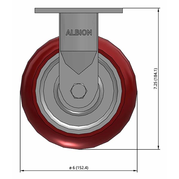 Side view drawing of caster with dimensions